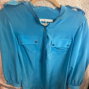 Trina Turk turquoise blue silk blouse